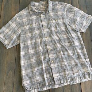 Tommy Bahama Blue Gray Plaid About You Short Sleeve Woven Shirt Mens Large (L8)